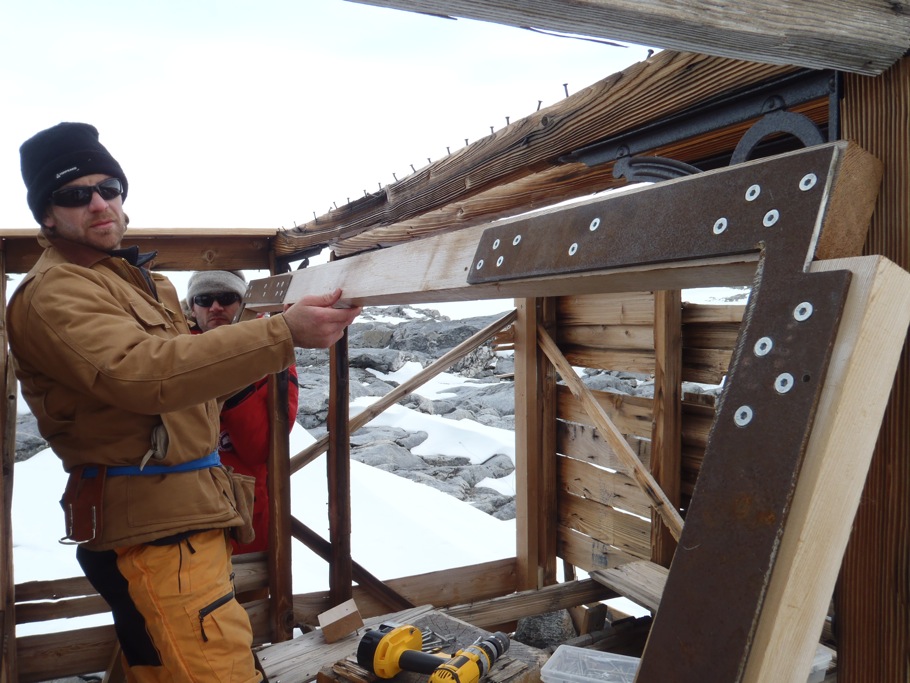 The restoration work and reinforcements of the exisiting hut begins.